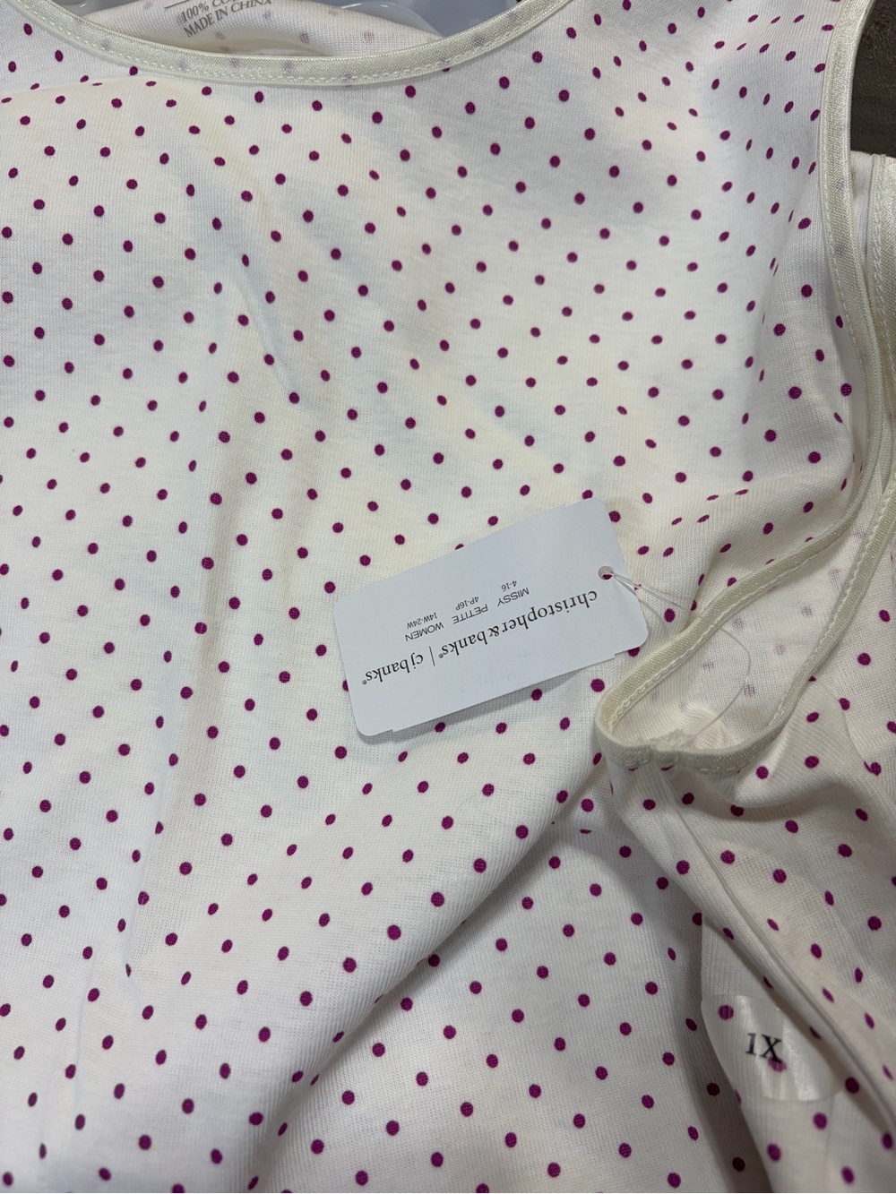 CJ Banks Cream Tank Top with Pink Polka Dots - Picture 4 of 6